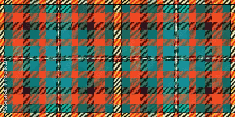 Obraz premium Colorful plaid pattern featuring vibrant orange, teal, and brown hues.
