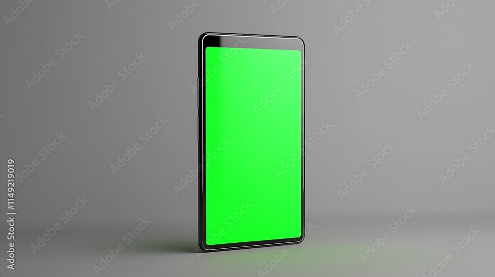 Mockup smartphone with green screen standing sideways on a plain backdrop Mockup smartphone with green screen standing sideways on a plain backdrop