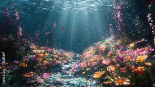 Sunbeams Illuminating an Underwater Flower Garden