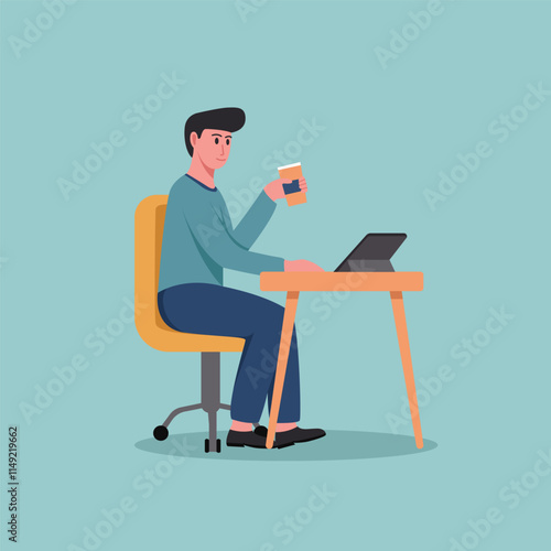 working while enjoying coffee