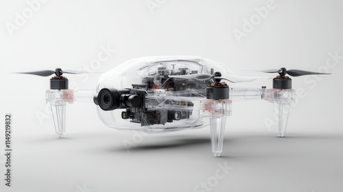 Transparent Drone with Visible Internal Components High-Resolution 3D Render of Quadcopter Technology photo