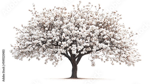 almond tree with white flowers isolated on white background