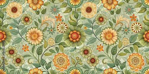 Wallpaper Mural A vibrant floral pattern featuring an array of colorful flowers and lush green leaves, creating a cheerful and fresh aesthetic. Torontodigital.ca