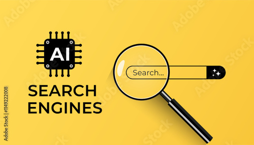 AI search engines concept with search engine bar and magnifying glass. Artificial intelligence technology