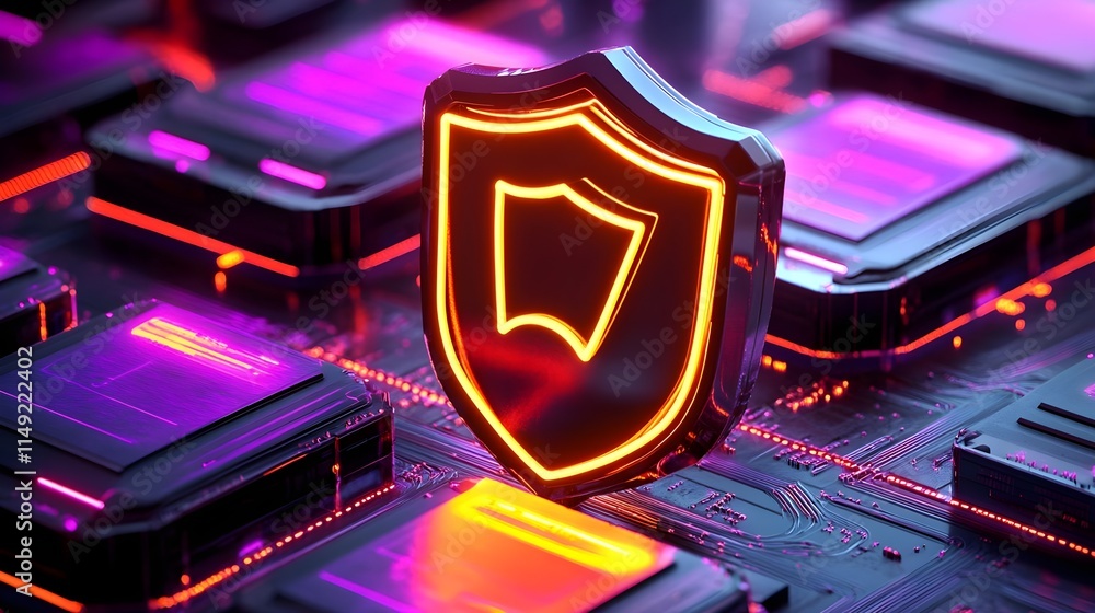 Obraz premium cyber security shield neon glow - neon and glowing effects