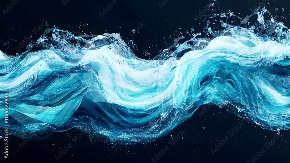 Dynamic Abstract Blue Water Wave Flow. Vibrant Motion of Fluid Wave on Dark Background. Dynamic Abstract Blue Water Wave Flow. Vibrant Motion of Fluid Wave on Dark Background.
