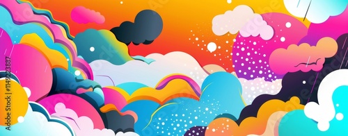 Comics illustration, retro and 90s style, pop art pattern, abstract crazy and psychedelic background,