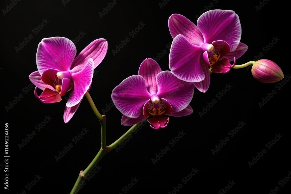Exotic orchid stems arranged in a loose, organic shape on a black background, dark, floral Exotic orchid stems arranged in a loose, organic shape on a black background, dark, floral