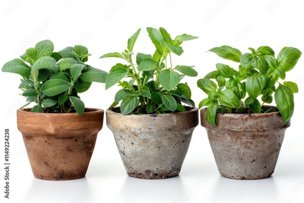 Fresh herbs growing in small pots Fresh herbs growing in small pots