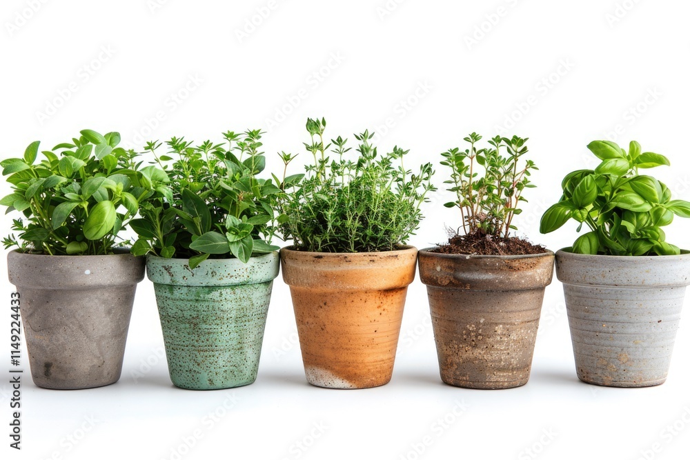 Fresh herbs growing in small pots Fresh herbs growing in small pots