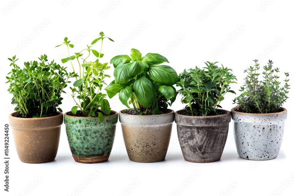 Fresh herbs growing in small pots Fresh herbs growing in small pots