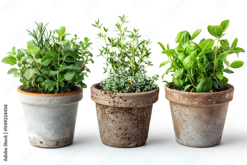 Fresh herbs growing in small pots Fresh herbs growing in small pots