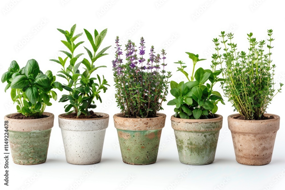 Fototapeta premium Fresh herbs growing in small pots