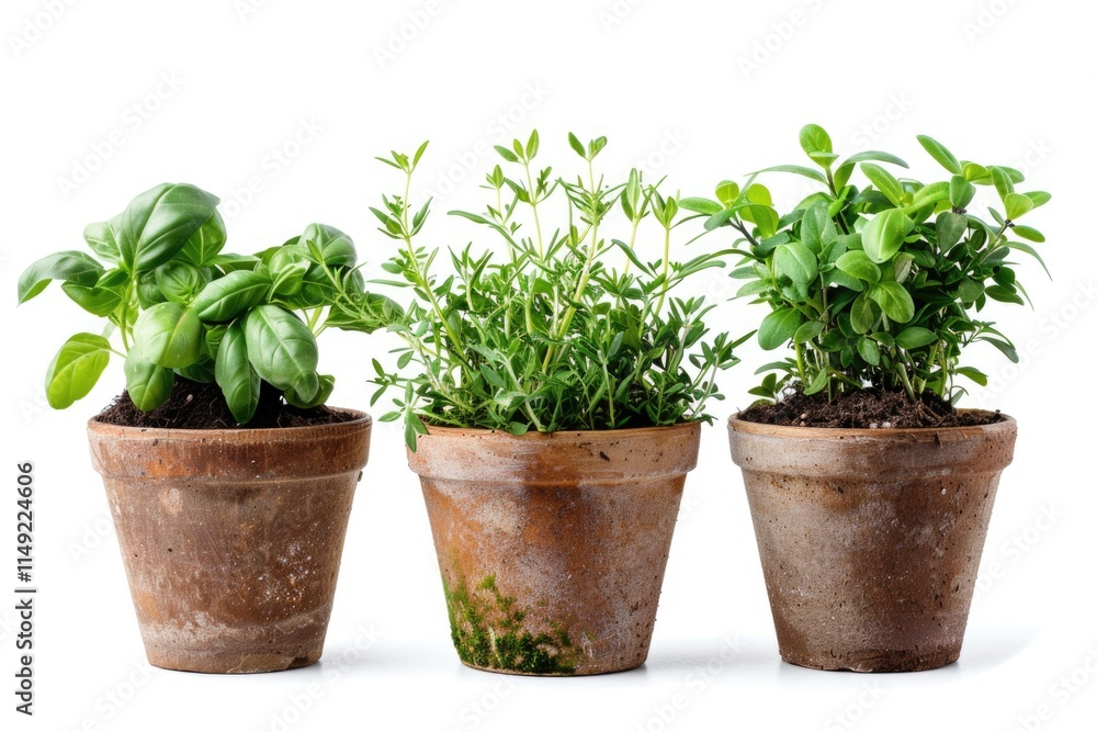 Fresh herbs growing in small pots Fresh herbs growing in small pots