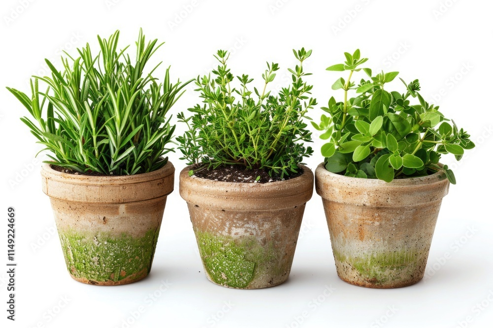 Fototapeta premium Fresh herbs growing in small pots