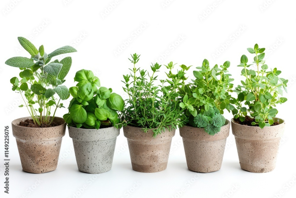 Fresh herbs growing in small pots Fresh herbs growing in small pots