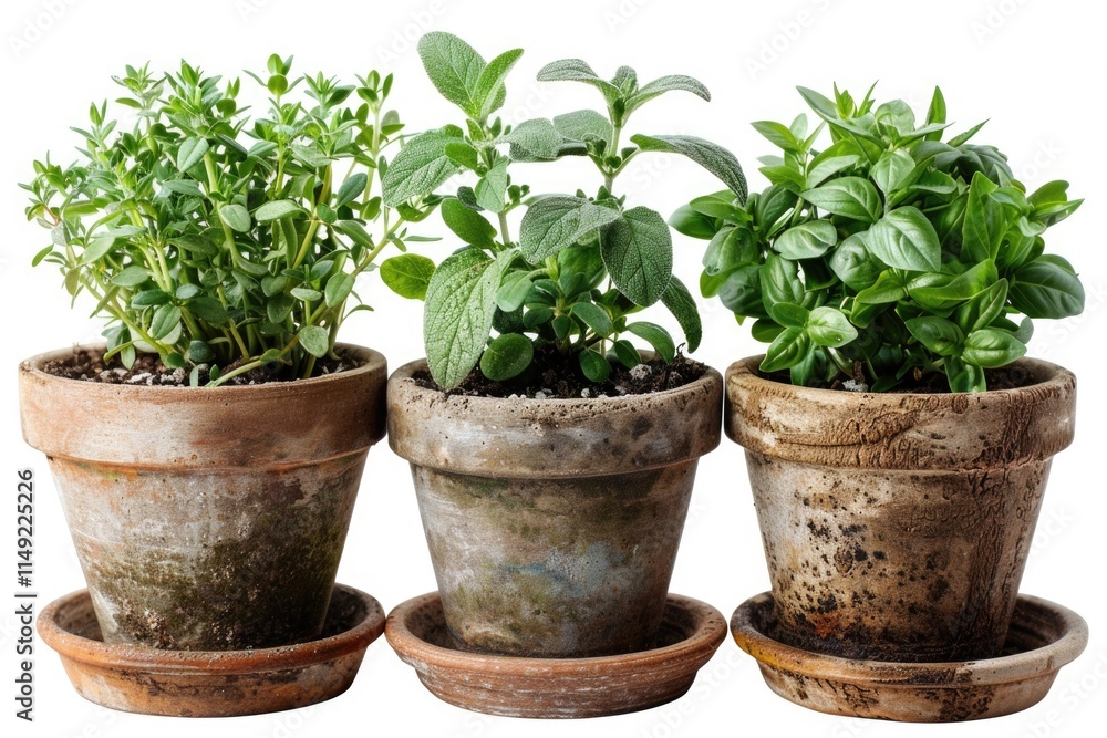 Fresh herbs growing in small pots Fresh herbs growing in small pots