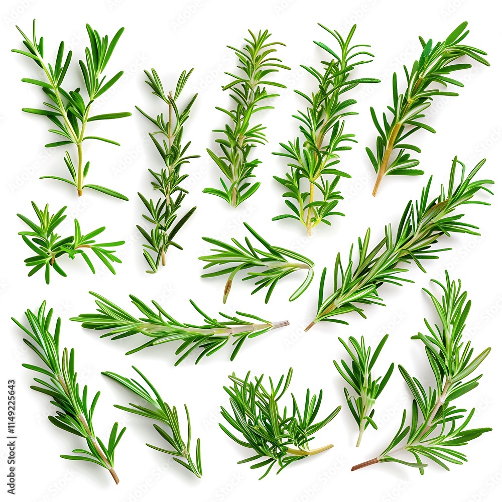 Fototapeta premium Rosemary isolated on white background. Top view. Flat lay.