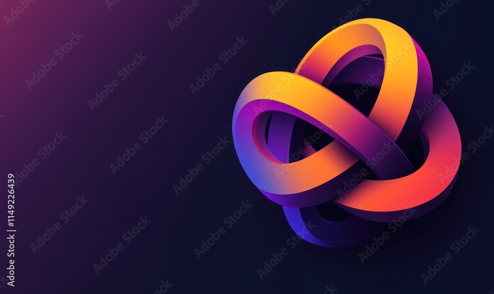 Abstract 3D gradient intertwined rings on dark background. Abstract 3D gradient intertwined rings on dark background.