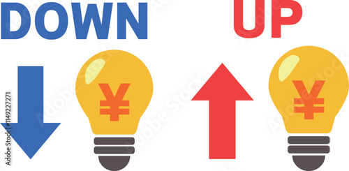 電気代の値上げ・値下げに関する電球イラスト　