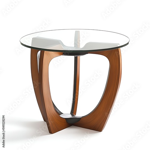 glass top side table with modern design isolated on white background photo