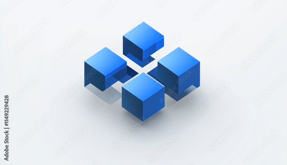 Abstract blue cubes forming a cross shape on white background. Abstract blue cubes forming a cross shape on white background.