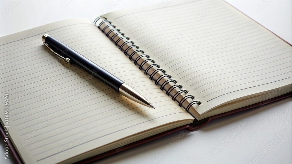 Notebook open on last page with pen lying on top and a faint scribble visible on the margin , notebook, scribble, notebook, scribble Notebook open on last page with pen lying on top and a faint scribble visible on the margin , notebook, scribble, notebook, scribble