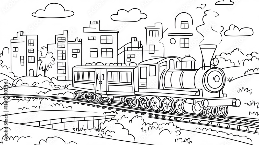 custom made wallpaper toronto digitalLine drawing of a toy train on tracks