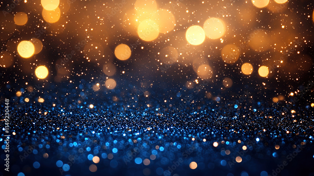 De-Focused Glitter Light Background in Blue, Gold, and Black Shades De-Focused Glitter Light Background in Blue, Gold, and Black Shades
