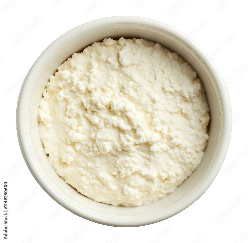Bowl of creamy ricotta cheese on white background Bowl of creamy ricotta cheese on white background
