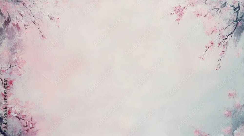 Pastel Pink and Gray Abstract Floral Background with Delicate Cherry Blossoms - Artistic Textured Wallpaper