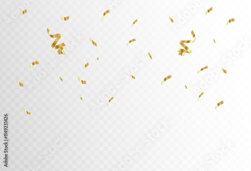 Gold confetti and ribbon streamers falling on a transparent background. blurred. Vector. eps 10,simple design