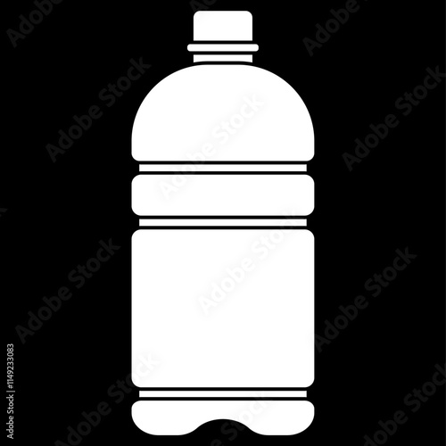 Water bottle icon vector illustration, mineral water clip art, drinking water bottle clipart, white on black background
