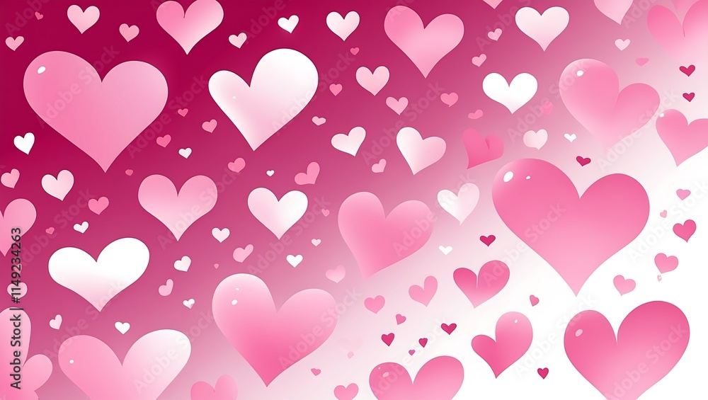 Whimsical digital illustration with a gradient background from deep pink to soft white, featuring overlapping semi-transparent hearts in shades of pink and white, evoking romance. Whimsical digital illustration with a gradient background from deep pink to soft white, featuring overlapping semi-transparent hearts in shades of pink and white, evoking romance.