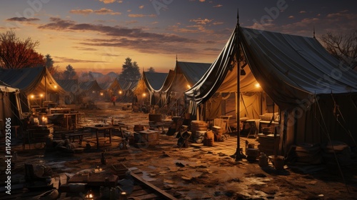 A family living in a temporary refugee camp