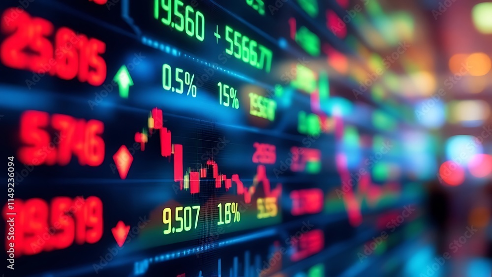 Close-up of a stock market ticker display showing live stock prices, trading data, and market trends. Perfect for finance, investment, and business analysis projects. Close-up of a stock market ticker display showing live stock prices, trading data, and market trends. Perfect for finance, investment, and business analysis projects.