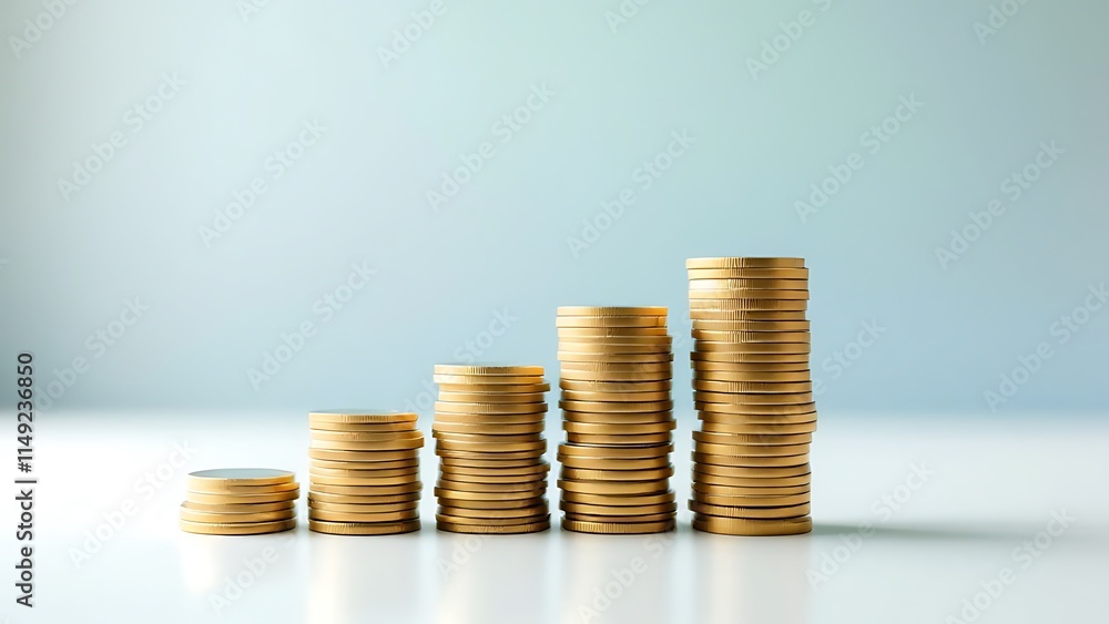 Coins stacked in the shape of a graph representing financial growth, investment, and increasing profits. Ideal for finance, economics, and business-related projects and presentations. Coins stacked in the shape of a graph representing financial growth, investment, and increasing profits. Ideal for finance, economics, and business-related projects and presentations.