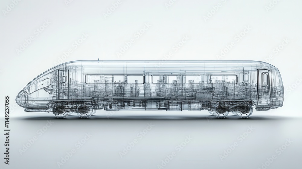 Wireframe Train Transparent Wireframe Model of a Modern High-Speed Train - 3D Render ...