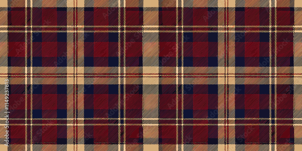 Obraz premium Classic plaid pattern in rich burgundy, navy, and beige tones, perfect for fashion and design.