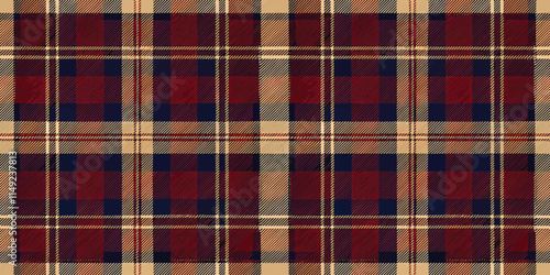 Classic plaid pattern in rich burgundy, navy, and beige tones, perfect for fashion and design.