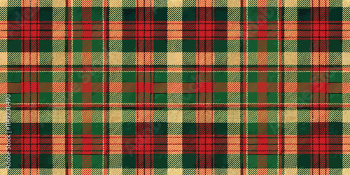 Colorful plaid pattern featuring red, green, and yellow tones, perfect for cozy designs and festive occasions.