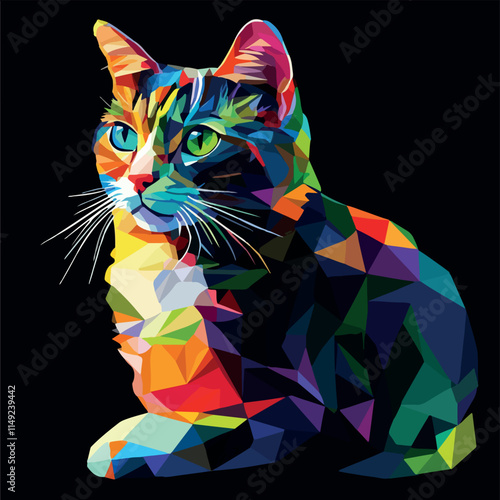 Colorful Low Poly Cat Vector illustration on isolated background