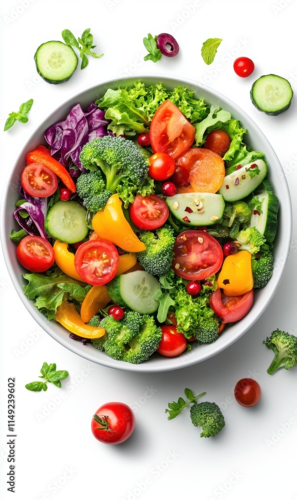 Vibrant and Fresh Vegetable Salad with Colorful Ingredients in a Large Bowl on a Light Background Vibrant and Fresh Vegetable Salad with Colorful Ingredients in a Large Bowl on a Light Background