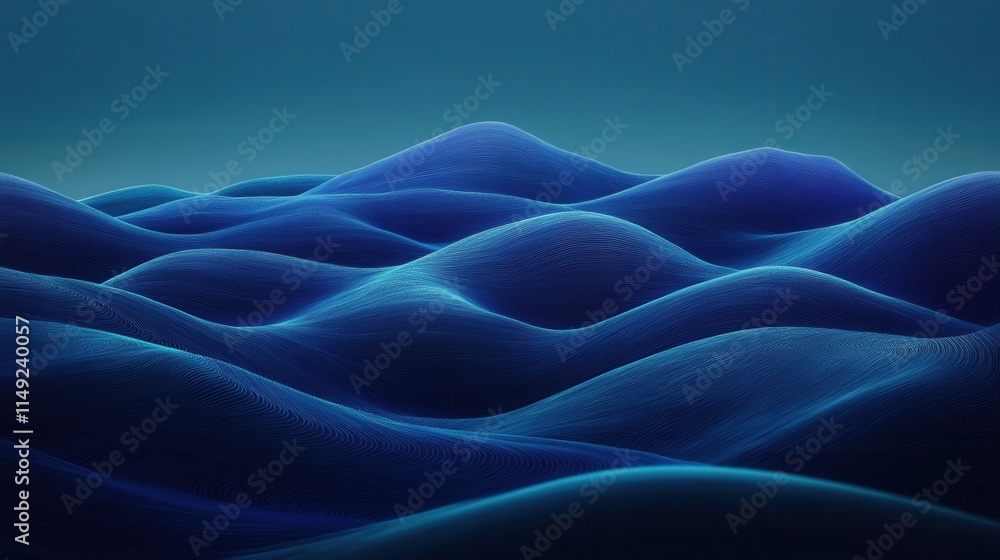 Obraz premium Abstract Blue Wave Pattern 3D Render of Flowing Lines Creating a Serene Landscape