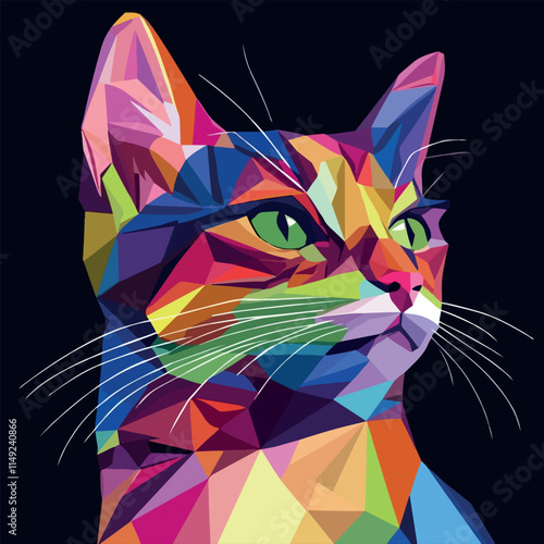 Colorful Low Poly Cat Vector illustration on isolated background