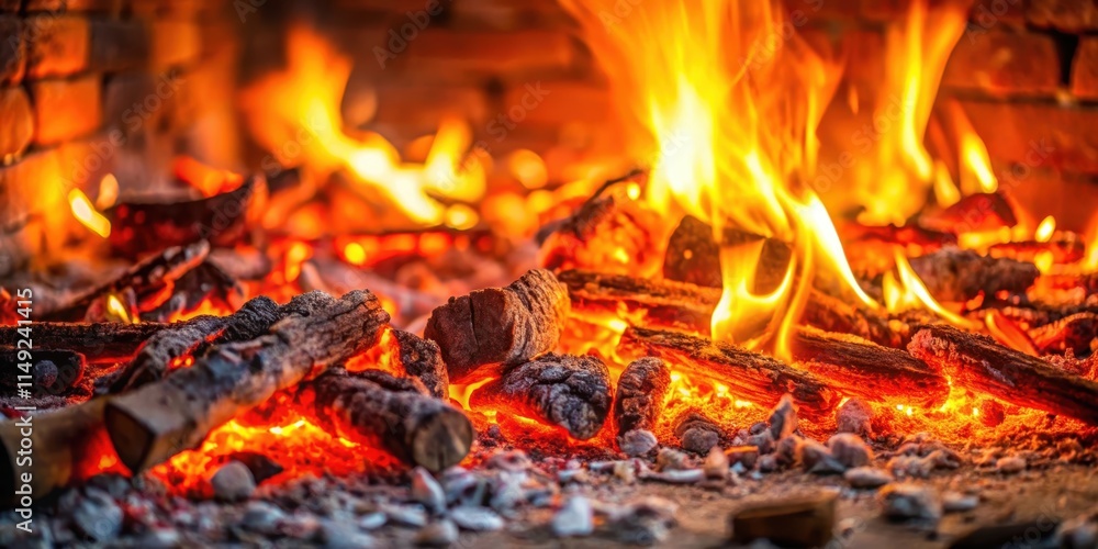 Embers scattered on the hearth after a crackling fire , burn marks, wood fire, burn marks Embers scattered on the hearth after a crackling fire , burn marks, wood fire, burn marks