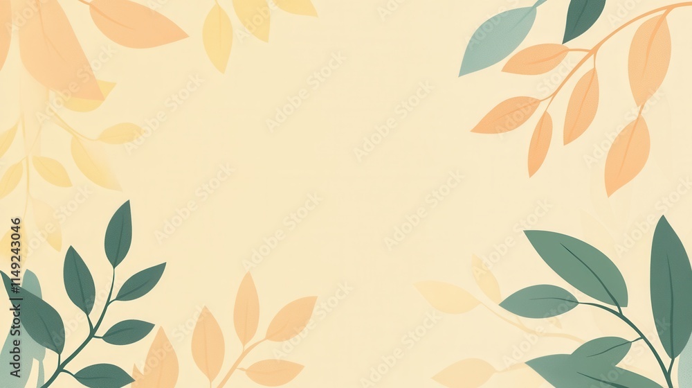 Pastel Beige Background with Soft Green and Orange Leaves Elegant Botanical Illustration for Design Projects Pastel Beige Background with Soft Green and Orange Leaves Elegant Botanical Illustration for Design Projects