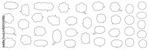 ふにゃふにゃなふきだしのベクターイラストセット。吹き出し、枠、フレーム、飾り、曲線