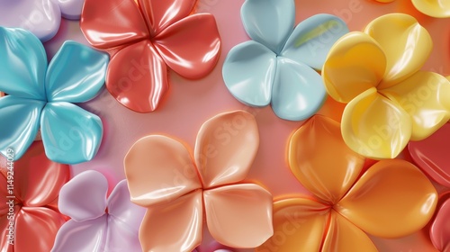 Colorful 3D Rendered Flowers on a Pink Background