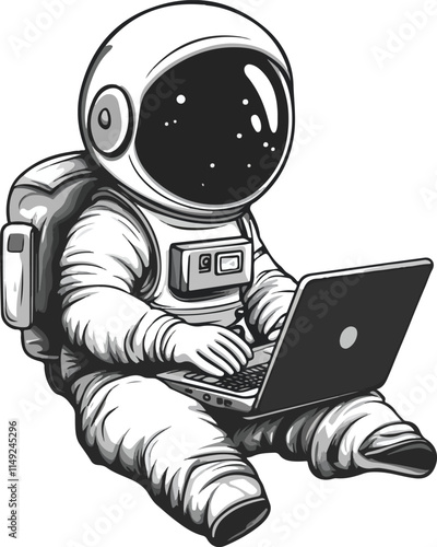 Cute Astronaut working laptop cartoon vector